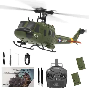 YU Xiang F07 1/34 Scale UH-1 Huey RC Helicopter for Adults, 2.4G 6CH Brushless Direct-Drive 6G Flybarless Direct-Drive RTF Helicopter with Optical Flow Positioning, 2 Batteries