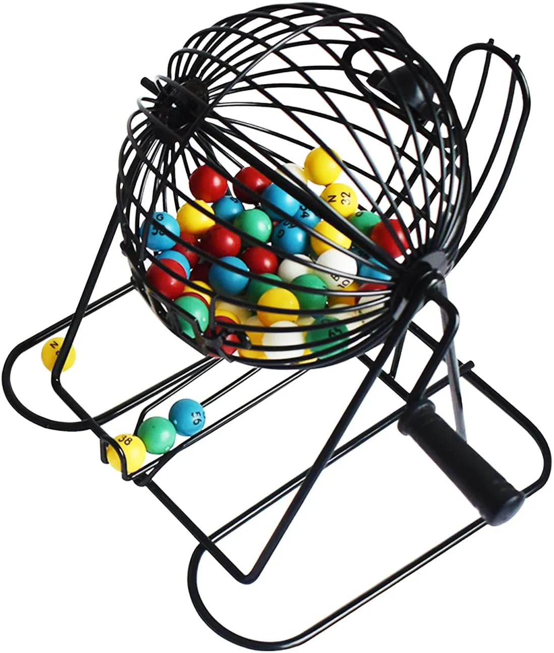 Yuanhe Deluxe Bingo Game Set - Metal Round Cage, 75 Colored Bingo Balls, 100 Bingo Cards, 500 Mixed Chips and Master Board for Large Groups, Parties