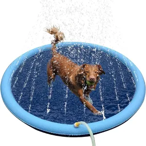 YUDANSI Splash Pad for Dogs&Kids, Foldable Sprinkler Pad Outside, Collapsible Play Water Bathtub Toy for Kiddie Puppies, Non Slip Wading Pool,Summer Outdoor Paddling Toys for Yard 67''