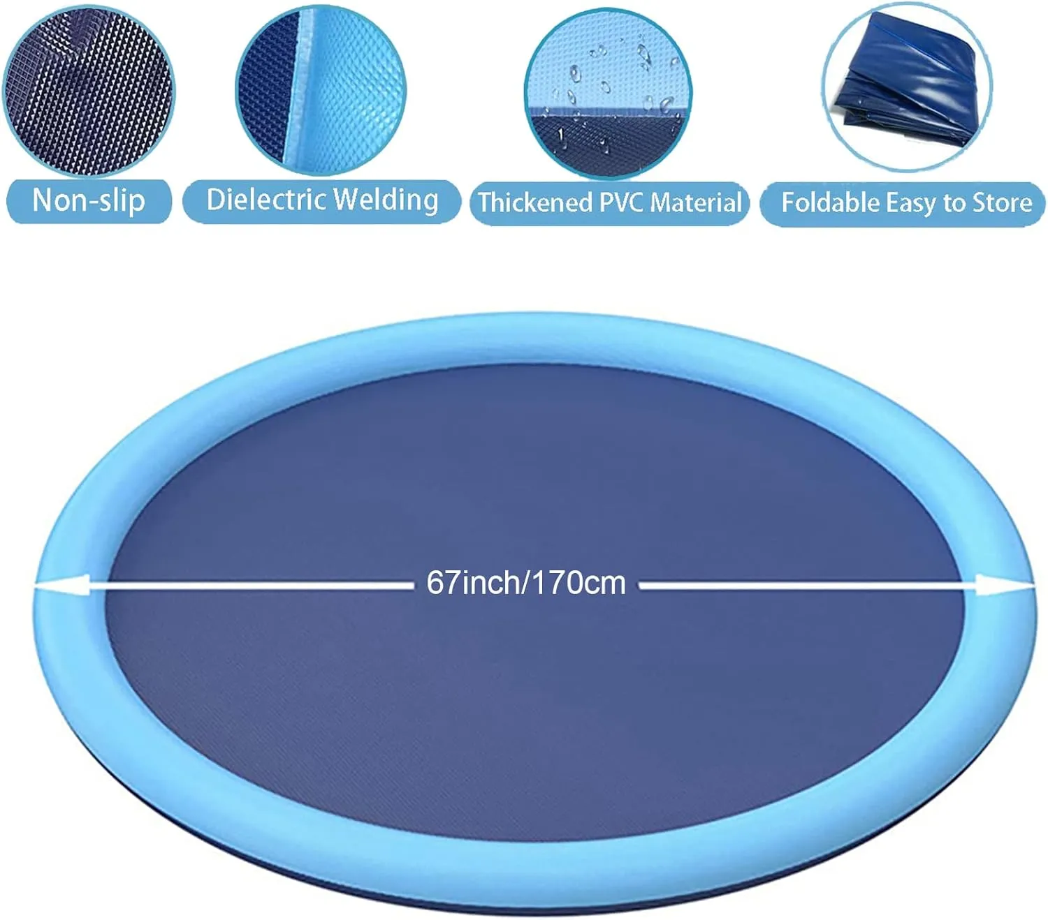 YUDANSI Splash Pad for Dogs&Kids, Foldable Sprinkler Pad Outside, Collapsible Play Water Bathtub Toy for Kiddie Puppies, Non Slip Wading Pool,Summer Outdoor Paddling Toys for Yard 67''