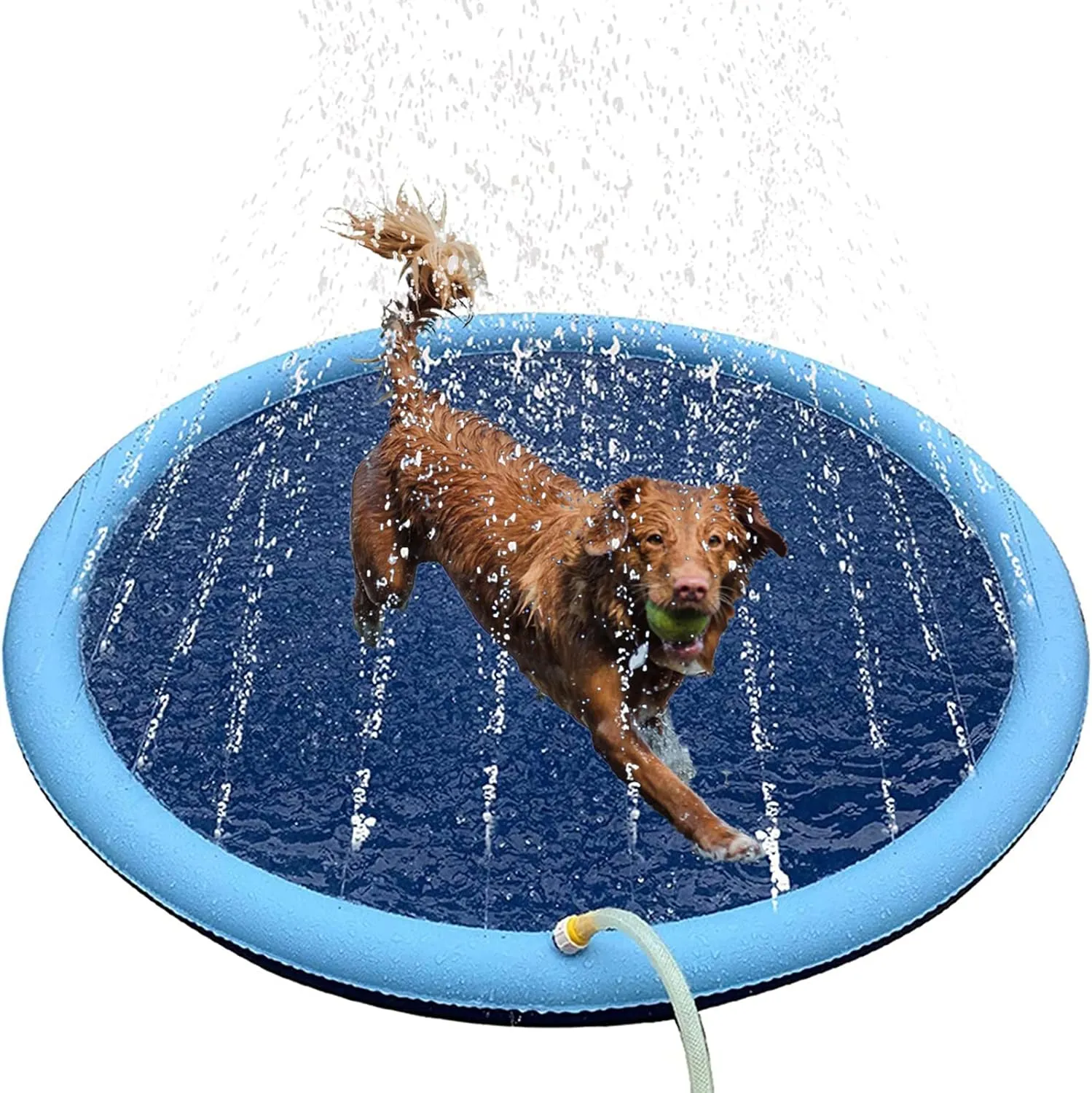 YUDANSI Splash Pad for Dogs&Kids, Foldable Sprinkler Pad Outside, Collapsible Play Water Bathtub Toy for Kiddie Puppies, Non Slip Wading Pool,Summer Outdoor Paddling Toys for Yard 67''