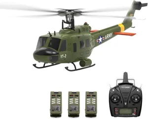 YUXIANG F07-V UH-1D RC Helicopter, 1/34 2.4G 6CH 3D/6G Stabilized Aircraft Model, 6-Axis Gyro Brushless Flybarless Remote Control Helicopter for Adults - 3 Battery