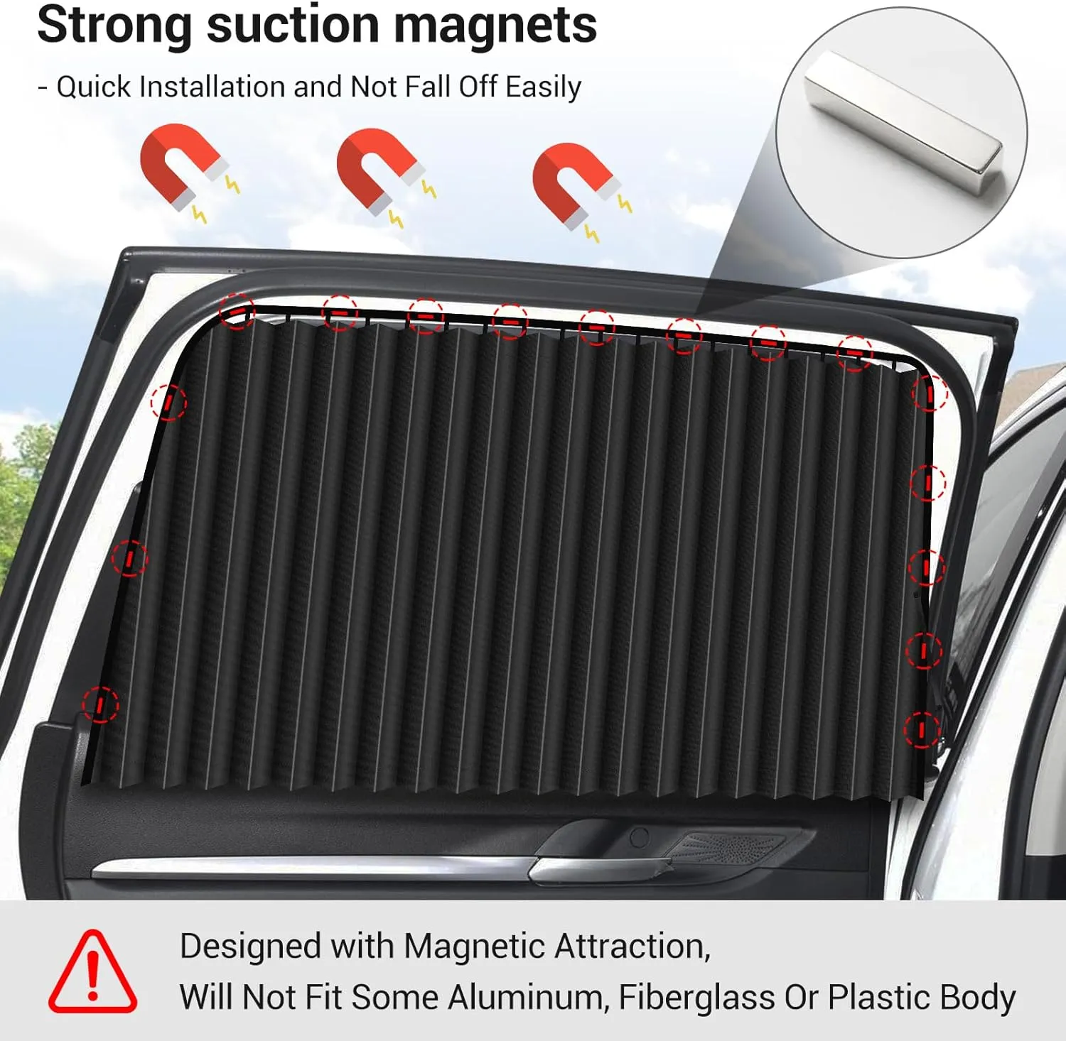 ZATOOTO Car Side Window Sun Shades - Front Privacy Magneic Black 2 Pcs Automotive Covers - Sunshades Curtain Prevent Glare and UV Rays for Baby