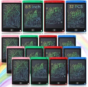 Zhehao 32 Pieces LCD Writing Tablet Doodle Board Electronic Toy 8.5 Inch Colorful Doodle Board LCD Erasable Drawing Pad Reusable Writing Pad Toys for Girls Boys(Blue, Red, Green, Pink)