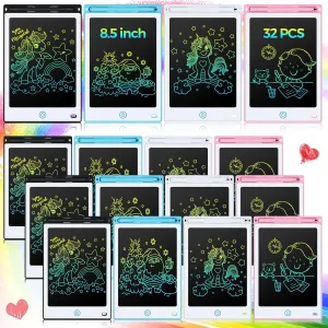 Zhehao 32 Pieces LCD Writing Tablet Doodle Board Electronic Toy 8.5 Inch Colorful Doodle Board LCD Erasable Drawing Pad Reusable Writing Pad Toys for Girls Boys(White, Black, Pink, Blue)
