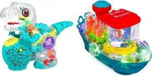 ZHFUYS Light-up Transparent Dinosaur Toy for Kids Transparent Gear Boat Toy