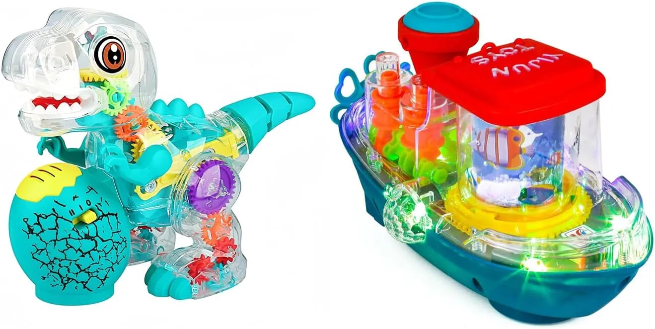 ZHFUYS Light-up Transparent Dinosaur Toy for Kids Transparent Gear Boat Toy