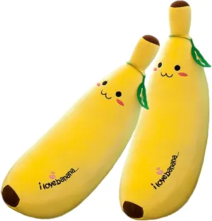 zhidiloveyou 2PCS Banana Plush Pillow Stuffed Banana Plushie Cute Fruit Toy for Kids, 13.7"