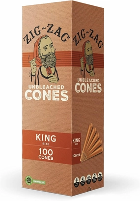 ZIG-ZAG Pre Rolled Cones - King Size, Natural Unbleached - Bulk Pack of 100 - Easy & Convenient - Prerolled